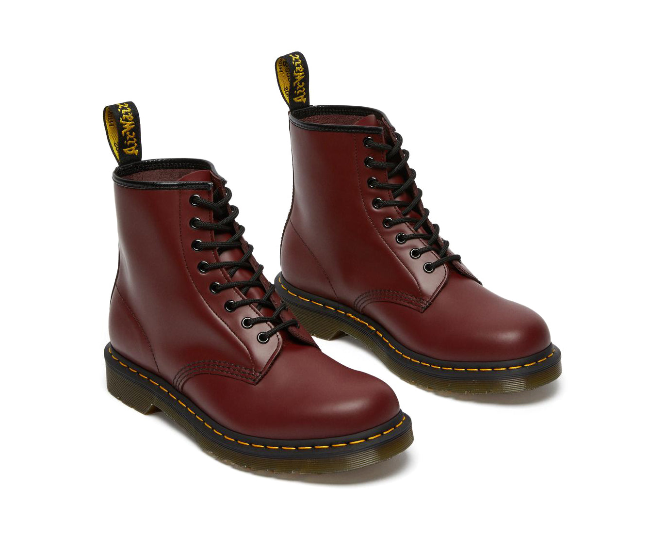 Cherry red ankle-height leather boot from Dr. Martens.