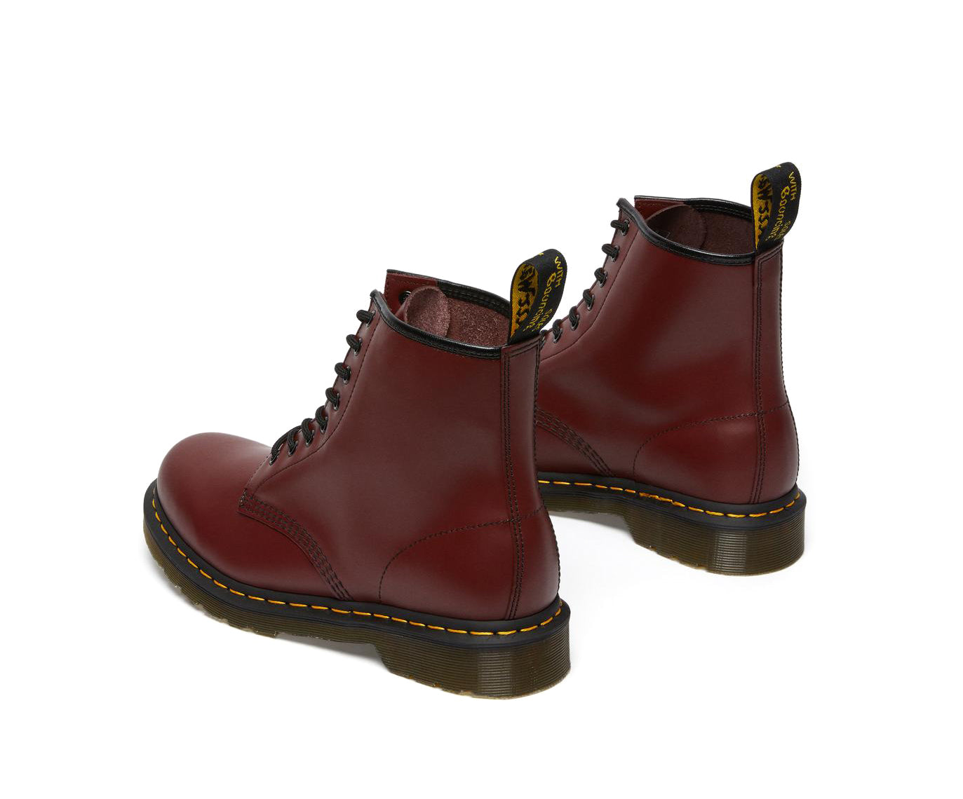 Cherry red ankle-height leather boot from Dr. Martens.