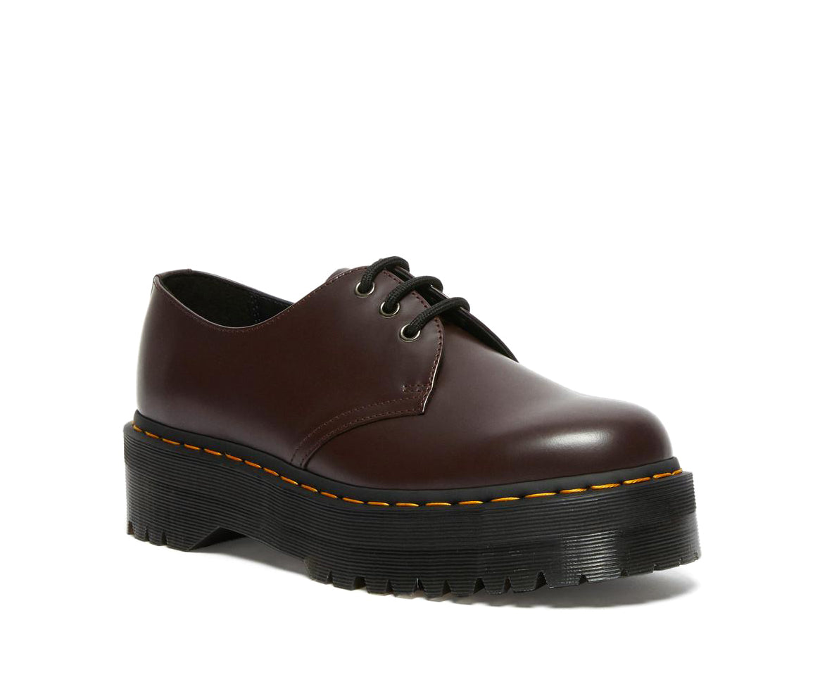 Dr Martens' smooth burgundy leather oxford platform shoe.