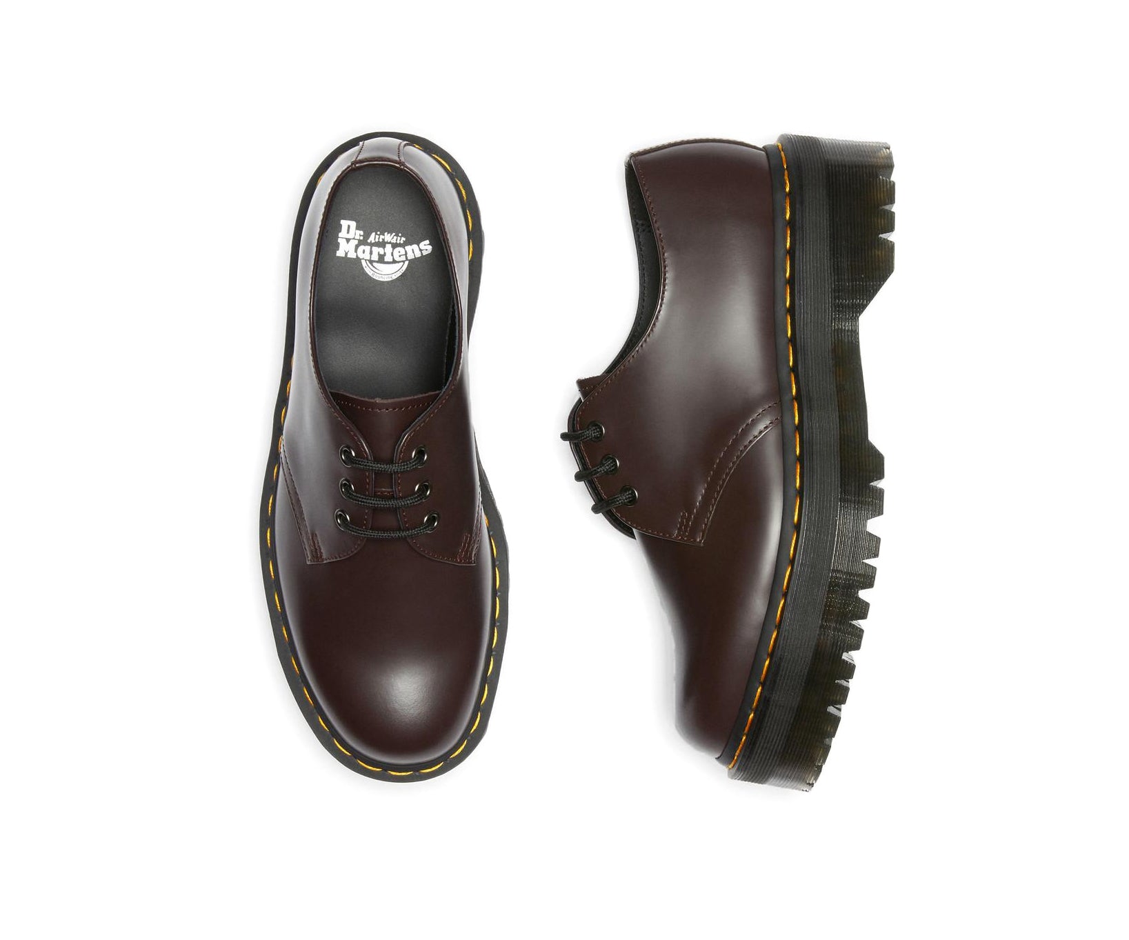 Dr Martens' smooth burgundy leather oxford platform shoe.
