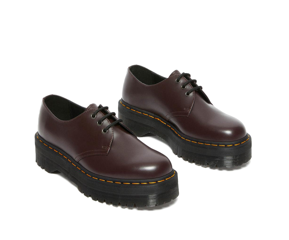 Dr Martens' smooth burgundy leather oxford platform shoe.