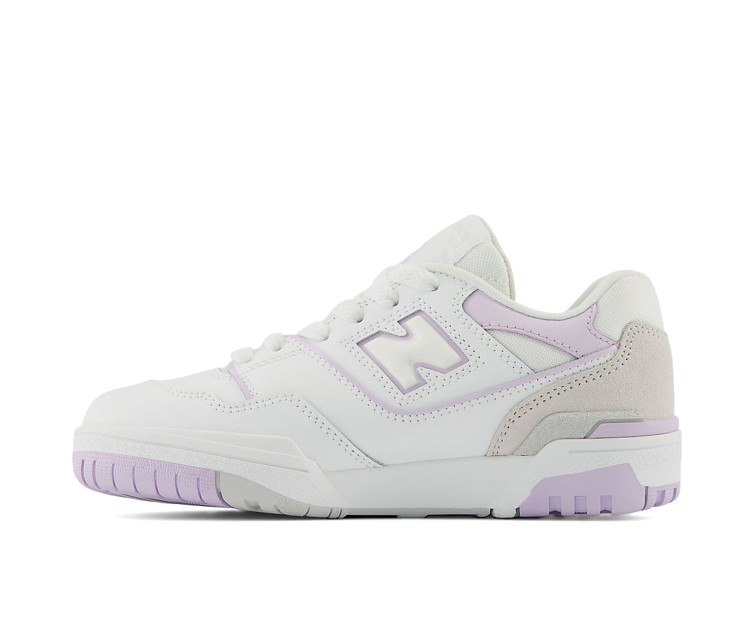 A white and lilac leather shoe
