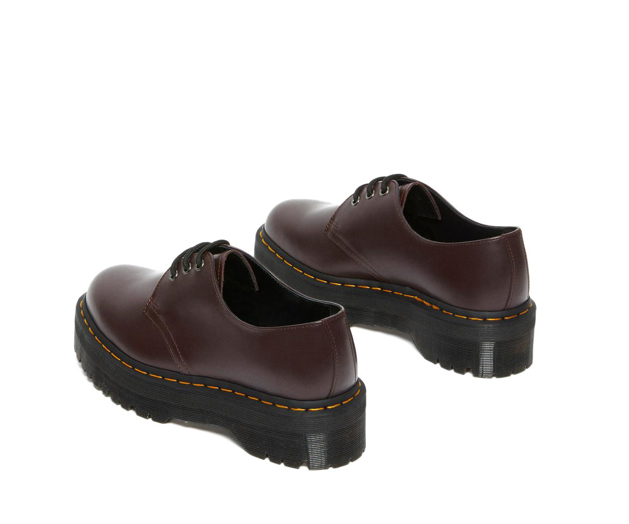 Dr Martens' smooth burgundy leather oxford platform shoe.