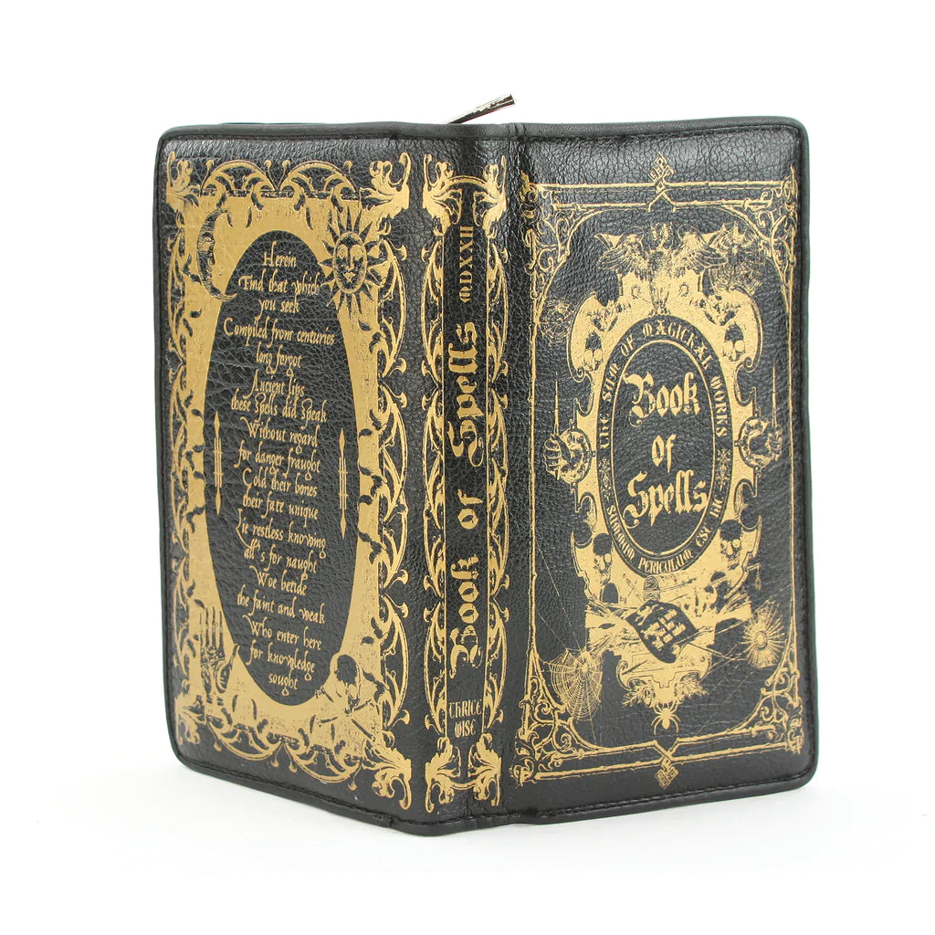 The front and back of the Book of Spells wallet